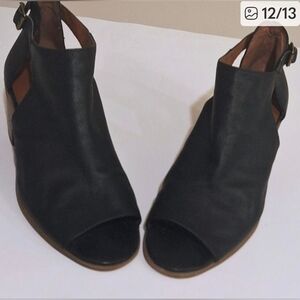 Lucky Brand Barimo Black Leather Open Toe Bootie Size 10 Like New